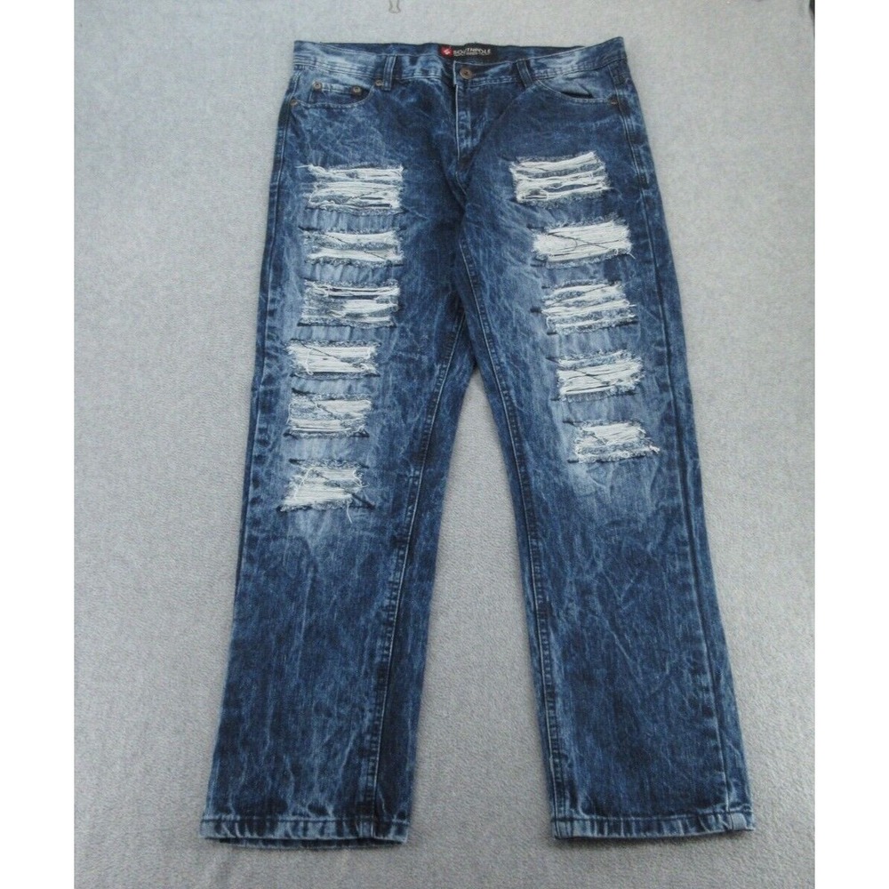 Southpole Mens Jeans Straight Acid Wash Distressed Ripped Blue 36/30